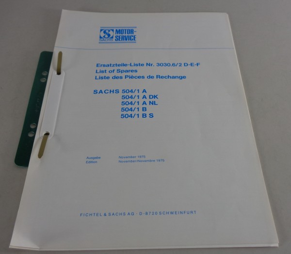 Teilekatalog / Ersatzteileliste Sachs Motor Sachs 504 / 1 A / 504 / 1 B