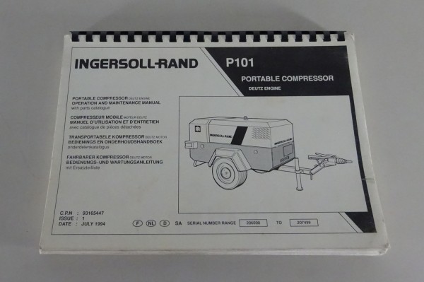 Teilekatalog + Betriebsanleitung Ingersoll-Rand Baukompressor P101 Stand 07/1994
