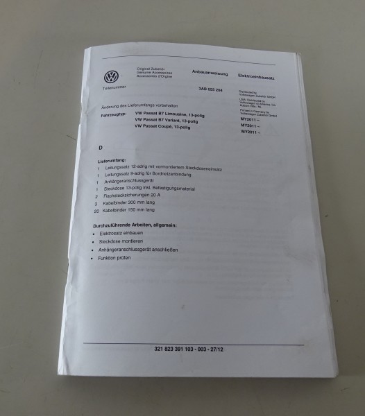 Anbauanleitung Anhängerkupplung VW Passat B7 Limousine/ Variant/ Coupè