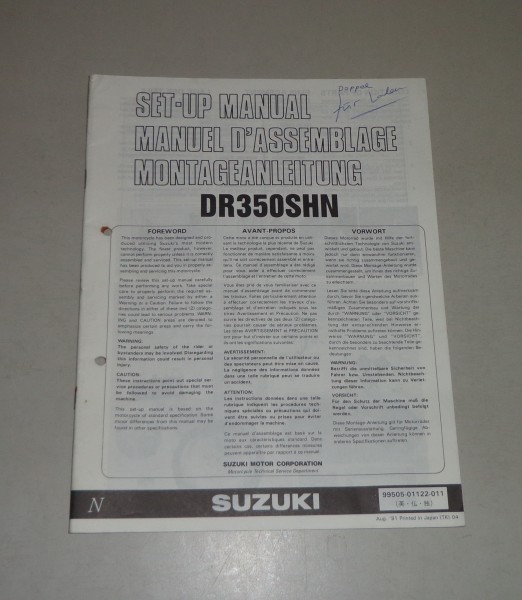 Montageanleitung / Set Up Manual Suzuki DR 350 SH Stand 08/1991