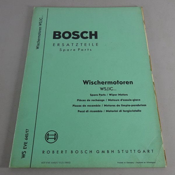 Teilekatalog Bosch Wischermotoren WS/JC.. Stand 03/1960