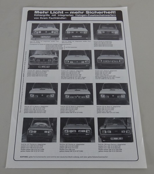 Prospektblatt Zusatzscheinwerfer Fiat Panda / 127 / 128 / 131 / Argenta