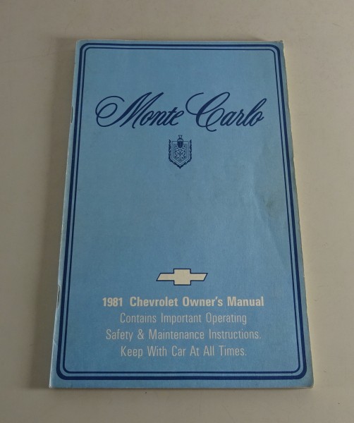 Owner´s Manual / Handbook Chevrolet Monte Carlo Stand 1981