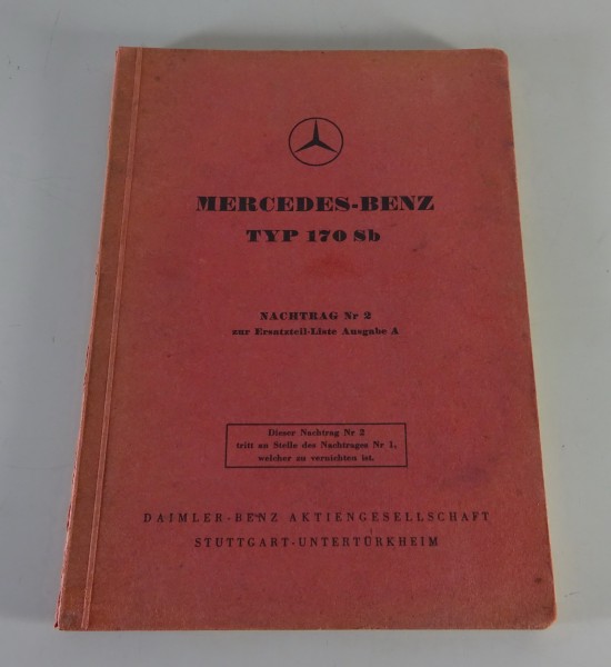 Teilekatalog Nachtrag Nr. 2 Mercedes-Benz W136 170 Sb Ausgabe A