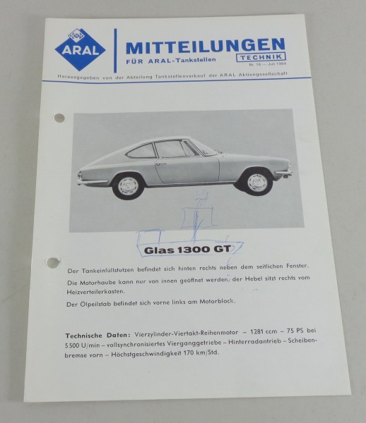 Service Mitteilung Aral Glas 1300 GT von 07/1964