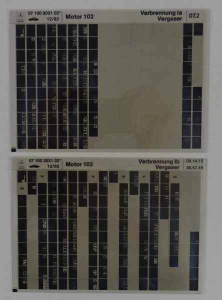 Microfich Teilekatalog Mercedes-Benz M 102 Verbrennung Ia - Ib Vergaser 12/1982