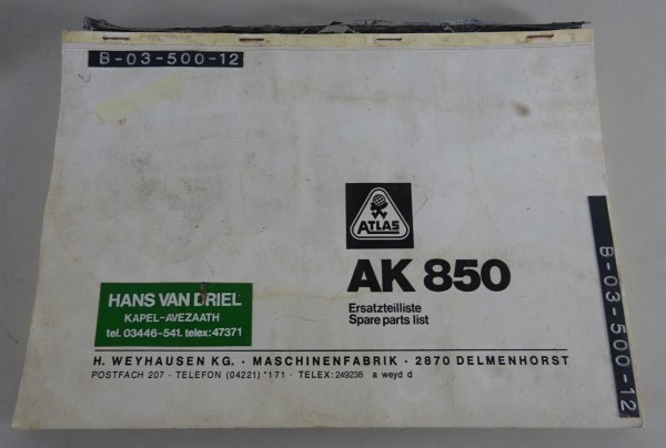Teilekatalog / Ersatzteilliste Atlas LKW Ladekran AK 850