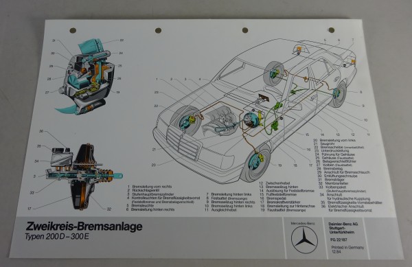 Schnittbild Mercedes-Benz W124 Zweikreis-Bremsanlage in 200 D - 300 E von 1984