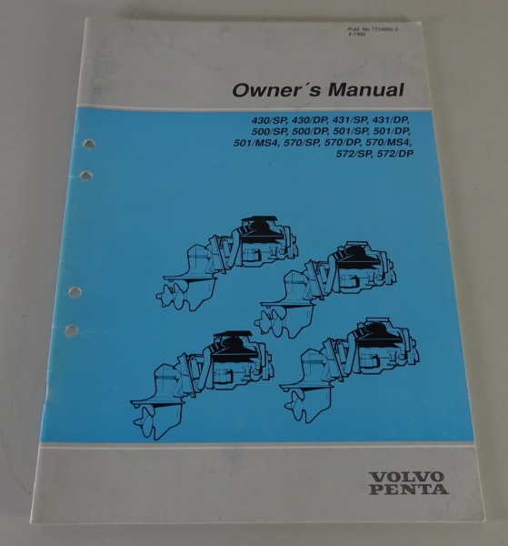 Betriebsanleitung Volvo Penta Motor 430/SP bis 572/SP Englisch Stand 04/1992
