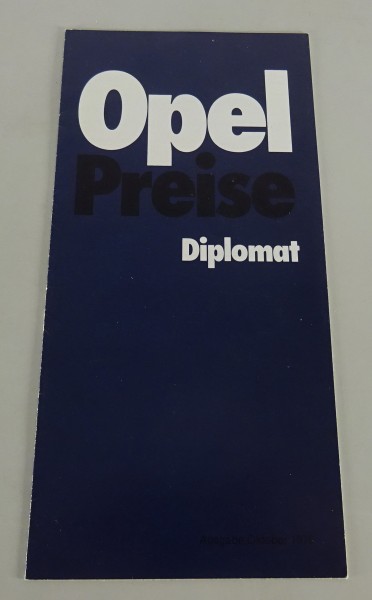 Preisliste Opel Diplomat B + V8 / Admiral B Stand 10/1976