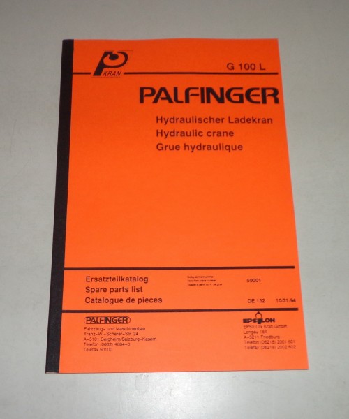 Teilekatalog / Spare Parts List Palfinger Krane G 100 L Stand 10/1994