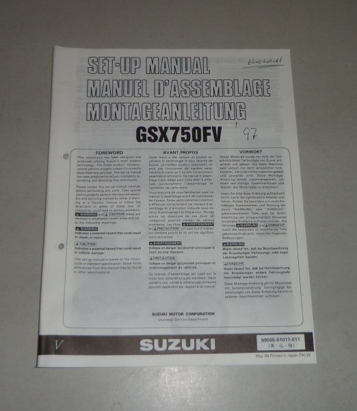 Montageanleitung / Set Up Manual Suzuki GSX 750 F Stand 05/1996