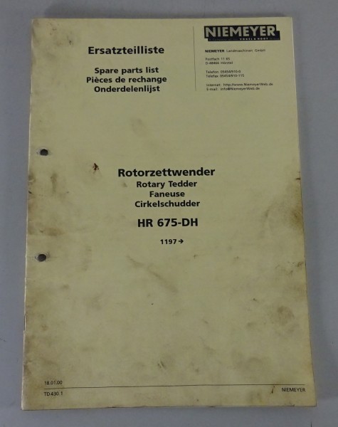 Teilekatalog / Spare Parts List Niemeyer Rotorzettwender HR 675-DH ab 11/1997