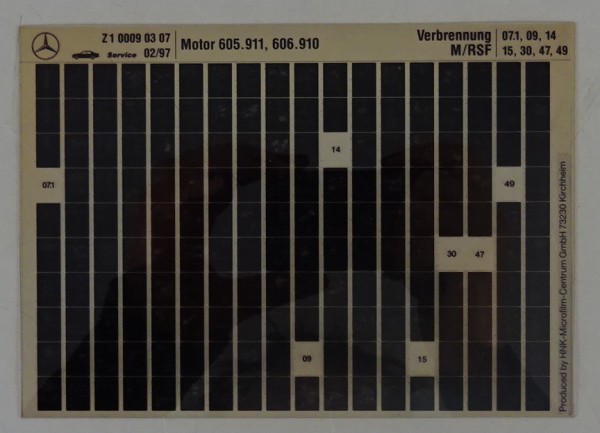Microfich Teilekatalog Mercedes-Benz M 605.911 / 606.910 Verbrennung M/RSF 02/97