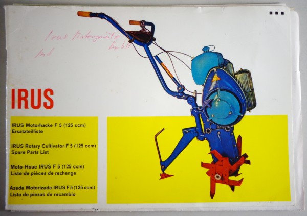 Teilekatalog / Ersatzteilliste Irus Motorhacke F5 (125 ccm) Stand 07/1966
