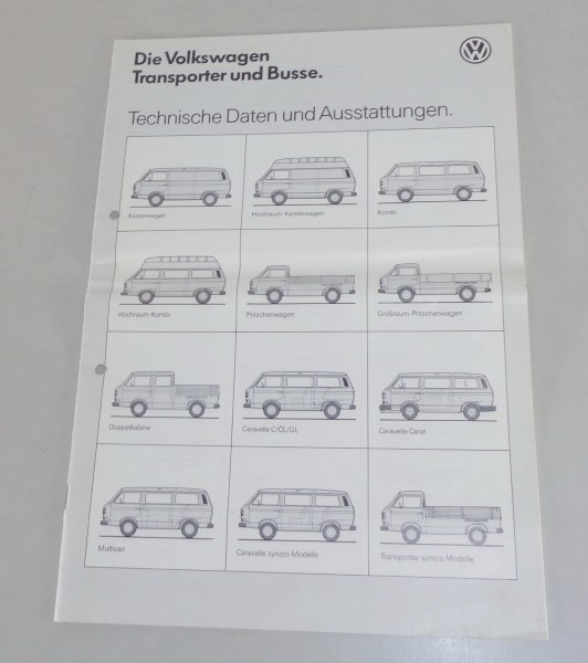 Prospekt VW Bus Transporter Multivan Caravelle T3 mit technischen Daten 1/1989