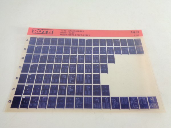 Microfich Teilekatalog Roth Toro Rasensauger Modell 62900, 62922, 62923 von 1985