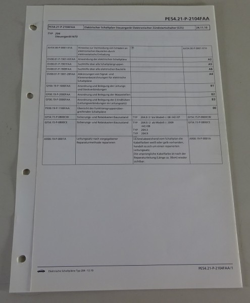 Schaltplan Mercedes W204 Elektronischer Zündschalter (EZS) Typ 204 | Stand 12/10
