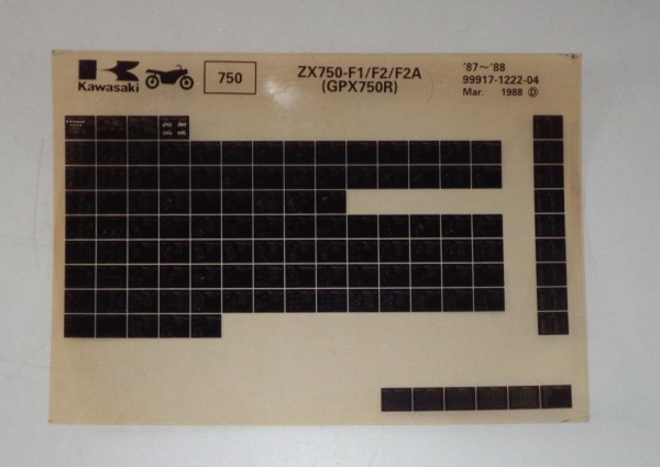 Microfich Ersatzteilkatalog Kawasaki GPX 750R ZX 750 F1-F2A Model 87-88 von 3/88
