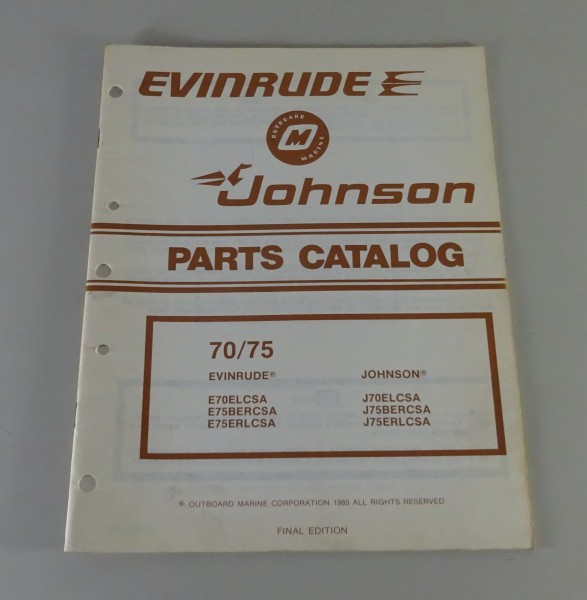 Teilekatalog OMC Evinrude Johnson Outboards 70 / 75 PS Models von 1980