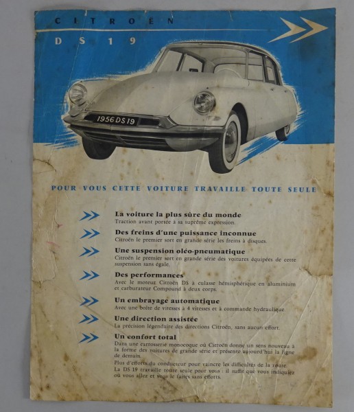 Prospektblatt/Broschüre Citroen DS 19 von 10/1955 französisch