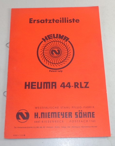 Teilekatalog / Ersatzteilliste Niemeyer Heuma 44-RLZ Stand 02/1968