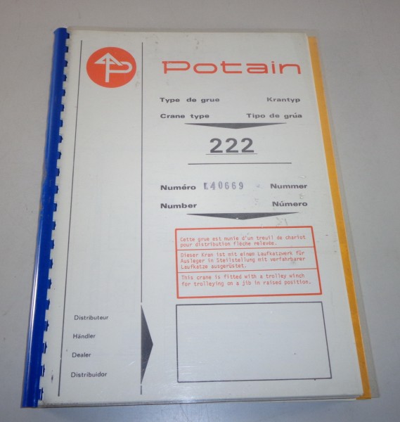 Betriebsanleitung / operating instructions Potain 222 Kran / crane von 07/1973