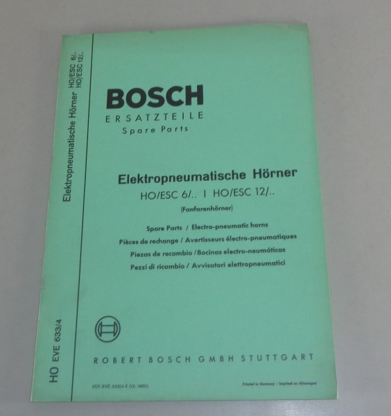 Teilekatalog Bosch Elektropneumatische Hörner HO/ESC 6/.. 12/.. von 12/1960