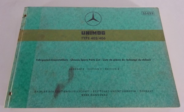 Teilekatalog Mercedes Benz Unimog Typ 403 / 406 Fahrgestell Stand 8/1972 (35022)