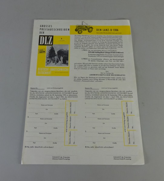 Preisausschreiben / Prospektblatt Lanz D 1306 Stand ca. 1955
