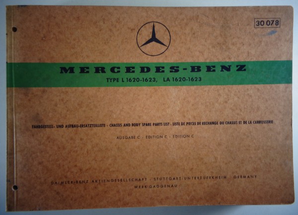 Teilekatalog Mercedes Benz Typ L 1620 - 1623, LA 1620 - 1623 Stand 05/1968