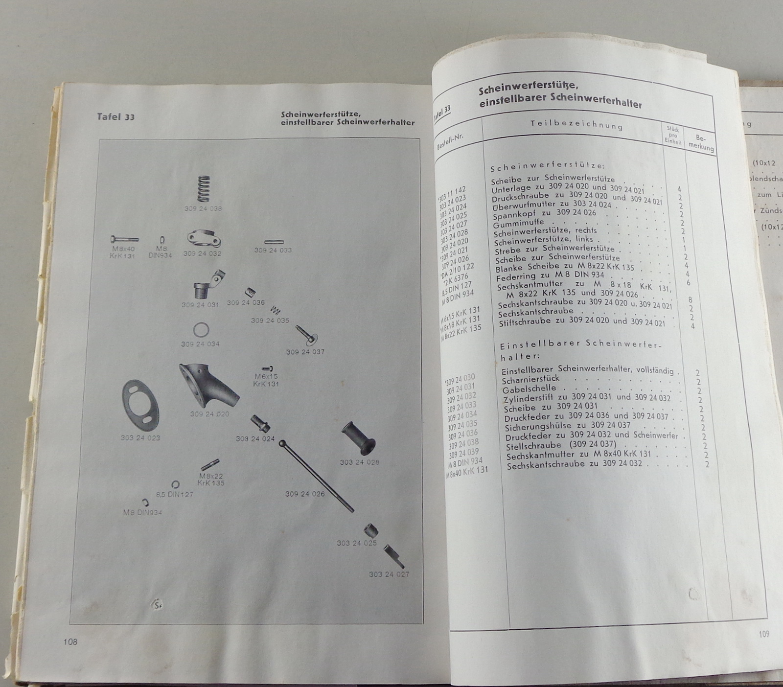 Teilekatalog / Ersatzteilliste BMW 309 4 Zylinder 22 PS Stand 1936 PK