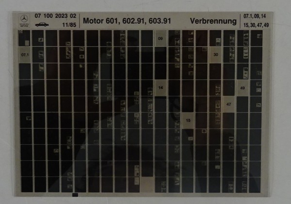 Microfich Teilekatalog Mercedes-Benz OM601 / 602.91 / 603.91 Verbrennung 11/1985