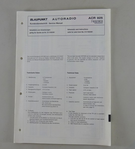 Handbuch Blaupunkt ACR 925 Autoradio