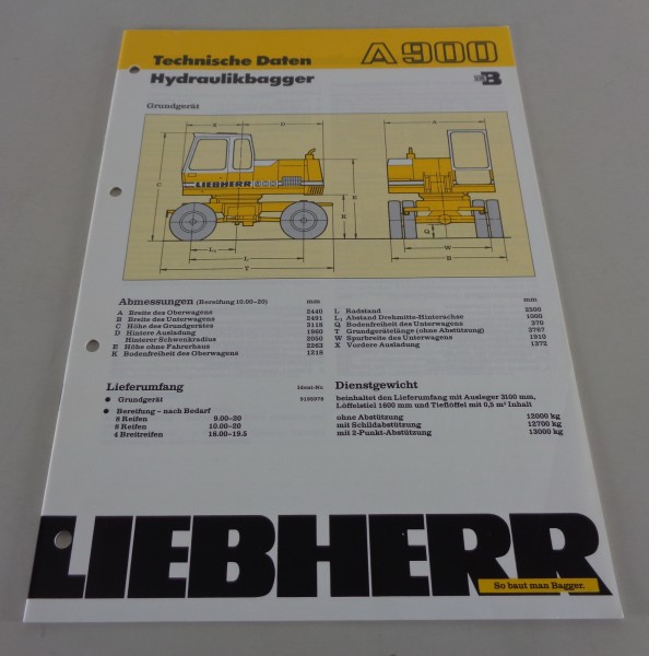 Datenblatt / Technische Beschreibung Liebherr Hydraulikbagger A 900 von 02/1989
