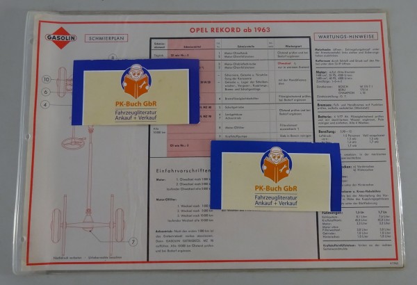 Gasolin Schmierplan für Opel Rekord A ab Baujahr 1963 Stand 04/1963