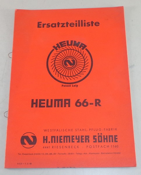Teilekatalog / Ersatzteilliste Niemeyer Heuma 66 R Stand 02/1968