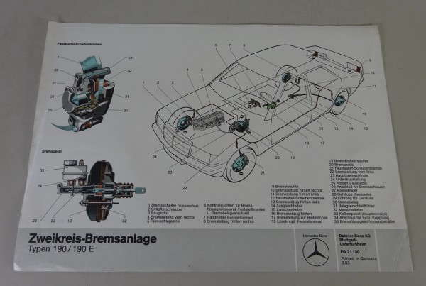 Schnittbild Mercedes-Benz Zweikreis-Bremsanlage in W201 190 / 190 E Stand 3/1983