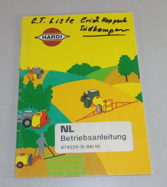 Betriebsanleitung / Handbuch Hardi Spritze NL Modell von 1984