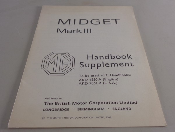 Betriebsanleitung / Handbuch Nachtrag MG Midget Mark III von 1968