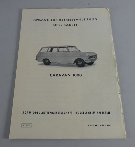 Anlage zur Betriebsanleitung Opel Kadett A Caravan 1000 Stand 03/1963