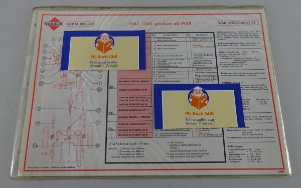 Gasolin Schmierplan für Fiat 1200 granluce ab Baujahr 1958 Stand 03/1963