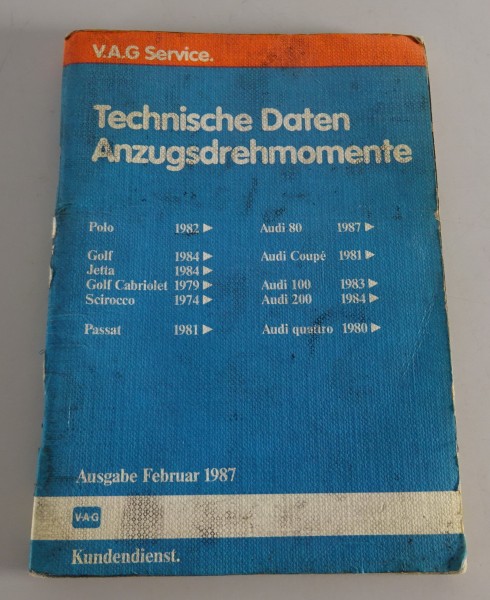 Handbuch Einstelldaten Drehmomente VW Polo / Golf / Scirocco / Audi ab Bj. 1979