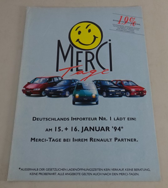 Prospekt / Broschüre Renault Merci Tage Stand 01/1994