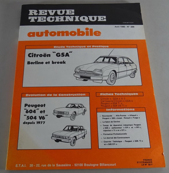 Reparaturanleitung Revue Technique Citroën GSA / Peugeot 604 & 504 Stand 04/1980