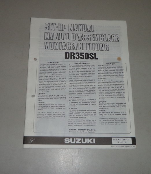 Montageanleitung / Set Up Manual Suzuki DR 350 S Stand 03/1990
