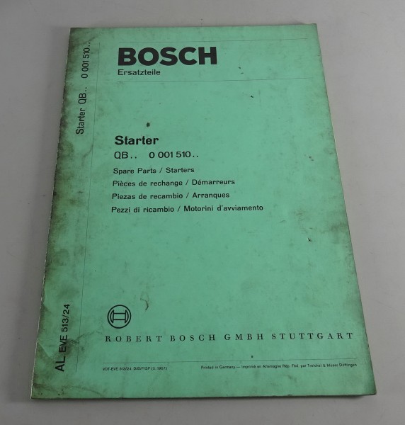 Teilekatalog / Parts list Bosch Starter QB.. 0 001 510.. von 05/1967