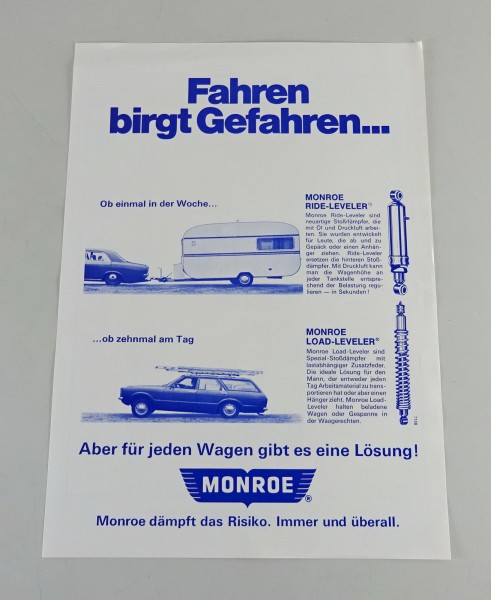 Prospektblatt / Datenblatt Monroe Stoßdämpfer für PKW - Baujahre 1956-1971