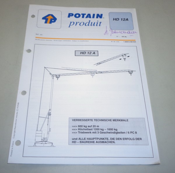 Produkt Datenblatt Potain Kran HD 12A