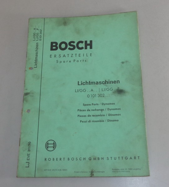 Teilekatalog / Parts list Bosch Lichtmaschinen LJ / GG.. A.. F.. von 08/1962